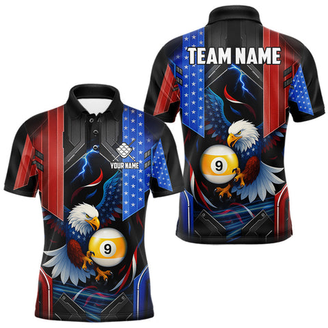 Maxcorners American Flag Eagle 9 Ball Billiard Polo & 1/4 Zip For Men Custom Billiard Jersey, Pool Team Shirt TU2310