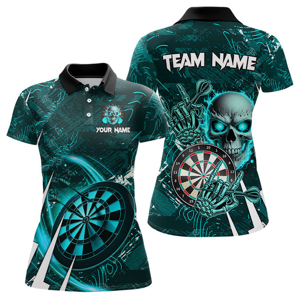 Maxcorners Turquoise 3D Skull Darts Shirts For Men Custom Cool Darts League Team Jerseys