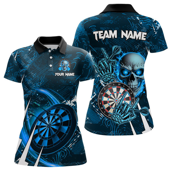 Maxcorners Personalized Blue 3D Skull Darts Shirt Custom Cool Darts League Team Jersey