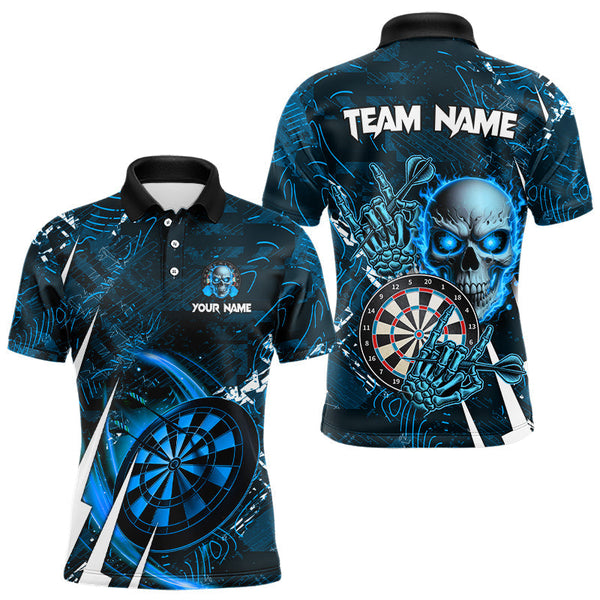 Maxcorners Personalized Blue 3D Skull Darts Shirt Custom Cool Darts League Team Jersey