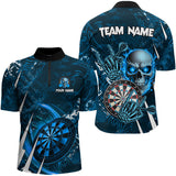 Maxcorners Personalized Blue 3D Skull Darts Shirt Custom Cool Darts League Team Jersey