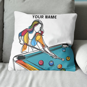 Multicolor Continuous Line Funny Players Billiards Custom White Pillows