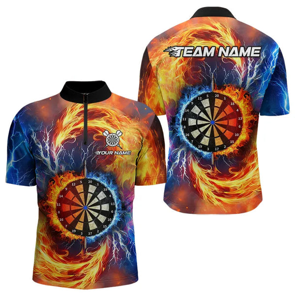 Maxcorners Personalized Dartboard Water Fire Custom Thunder Lightning Dart Shirts For Men, Darts Team Jerseys