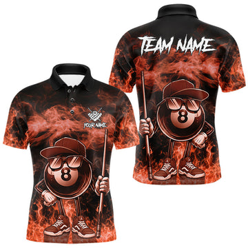 Maxcorners Orange Funny 8 Ball Pool Flame Smoke Billiard Shirt For Men Custom Billiard Team Jersey Uniform