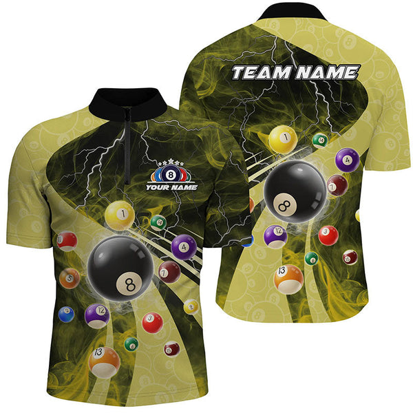 Maxcorners 3D Billiard Balls Pool Shirts Customized Yellow Lightning Billiard Jerseys Shorts Sleeve