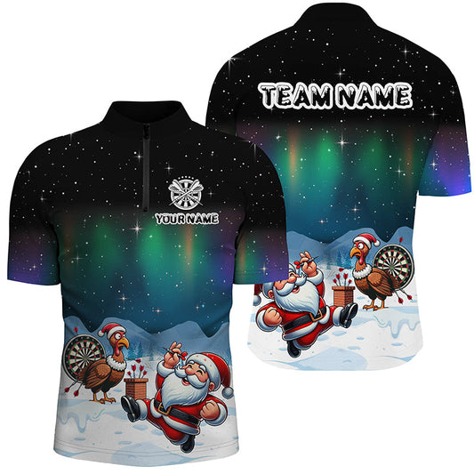Maxcorners Funny Santa And Turkey Playing Darts Darts Jersey Multicolor Option Customized Name, Team Name 3D Shirt