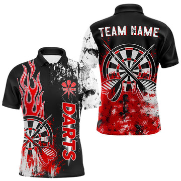 Maxcorners Personalized Red Grunge Mens Dart Shirts Custom Dart Jerseys Team Polo & 1/4 Zip, Darts Uniform MT2510