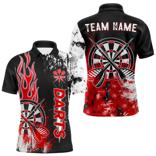 Maxcorners Personalized Red Grunge Mens Dart Shirts Custom Dart Jerseys Team Polo & 1/4 Zip, Darts Uniform MT2510