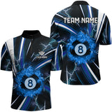 Maxcorners Personalized Blue 8 Ball Pool Fire Men Billiard Shirt Custom Thunder Lightning Billiard Team Jersey