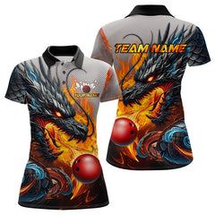 Maxcorners Personalized Dragon And Fire Bowling Shirts Polo & 1/4 Zip For Men & Women, Dragon Bowling Team Jerseys