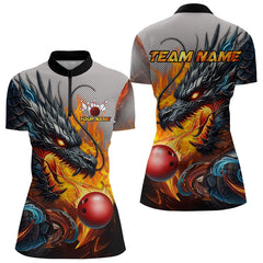 Maxcorners Personalized Dragon And Fire Bowling Shirts Polo & 1/4 Zip For Men & Women, Dragon Bowling Team Jerseys