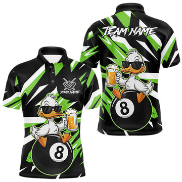 Maxcorners Custom Green Funny Duck 8 Ball Pool Billiard Shirt For Men, Billiard Team Jersey Polo & 1/4 Zip LM2704
