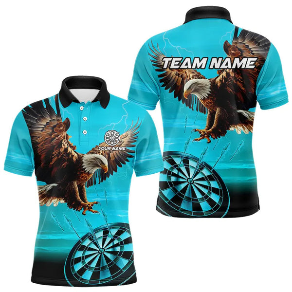 Maxcorners Personalized Cyan Blue Dartboard Eagle Dart Shirts For Men Custom Team Darts Jersey Polo & 1/4 Zip