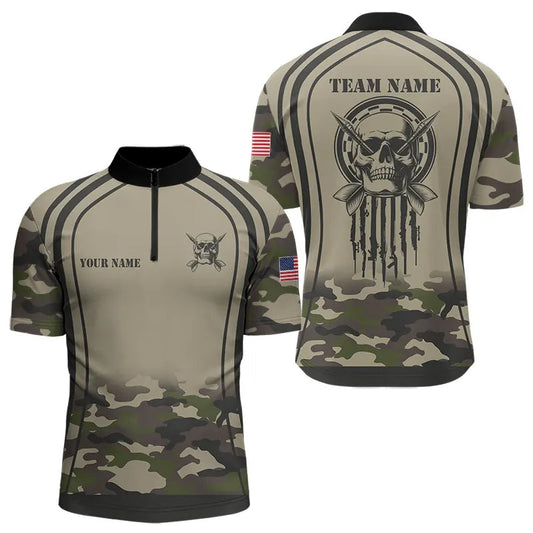 Maxcorners Vintage Camo Darts Polo & Quarter Zip Custom Dart Shirts For Men, Camouflage Dart Jerseys
