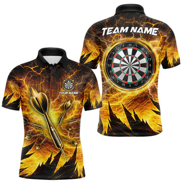 Maxcorners Personalized Yellow Darts Polo & 1/4 Zip For Men Custom Thunder Lightning Darts Team Jersey LM2603
