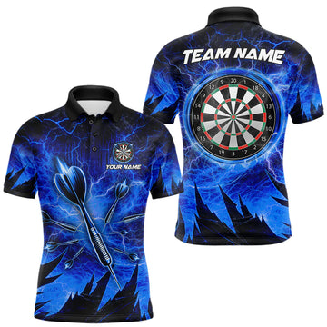 Maxcorners Personalized Blue Darts Polo & 1/4 Zip For Men Custom Thunder Lightning Darts Team Jersey LM2603