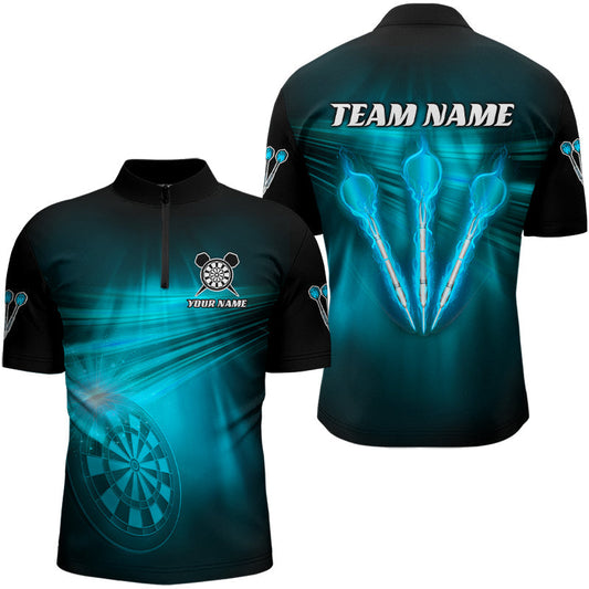 Maxcorners Personalized Cyan Darts Flash Light Men Dart Polo Shirt, Dart Team Shirt Dart Jersey