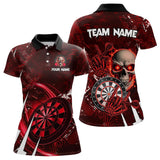 Maxcorners Personalized Red 3D Skull Darts Polo & 1/4 Zip Shirts For Women Custom Cool Darts League Team Jersey
