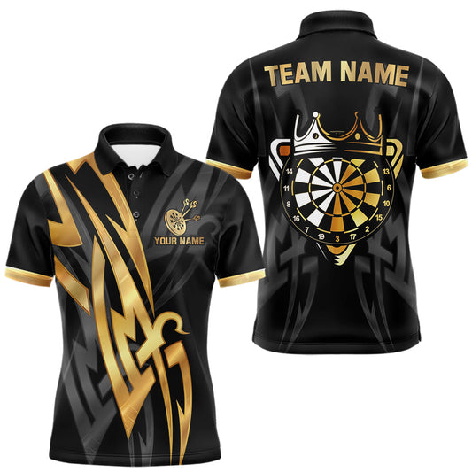 Maxcorners Black And Gold Dartboard Crown Dart Shirts For Men Custom Tribal Dart Jersey Team Polo & 1/4 Zip LM2704