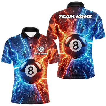Maxcorners Blue And Orange 8 Ball Pool Lightning Billiard Shirt For Men Custom Pool Team Jersey Polo, 1/4 Zip