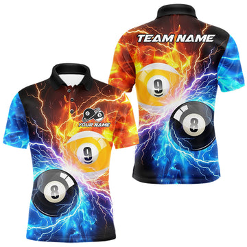 Maxcorners Blue And Orange 8 Ball & 9 Ball Pool Lightning Billiard Shirt For Men Custom Billiard Team Jersey