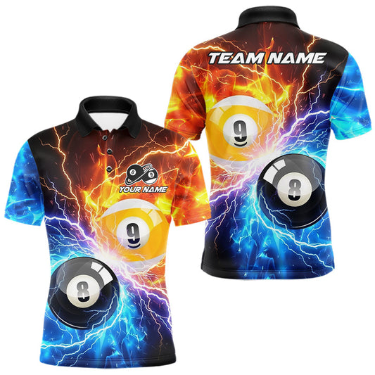 Maxcorners Blue And Orange 8 Ball & 9 Ball Pool Lightning Billiard Shirt For Men Custom Billiard Team Jersey