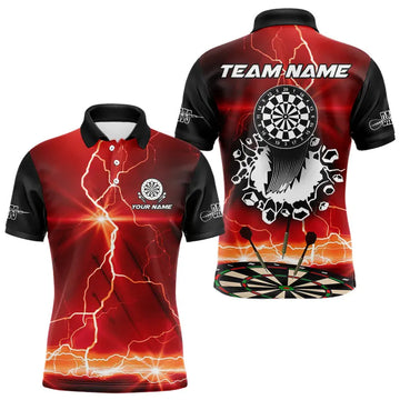 Maxcorners Funny Dartboard Thunder Lightning Custom Red Black Dart Shirt For Men, Dart Jerseys Polo & 1/4 Zip