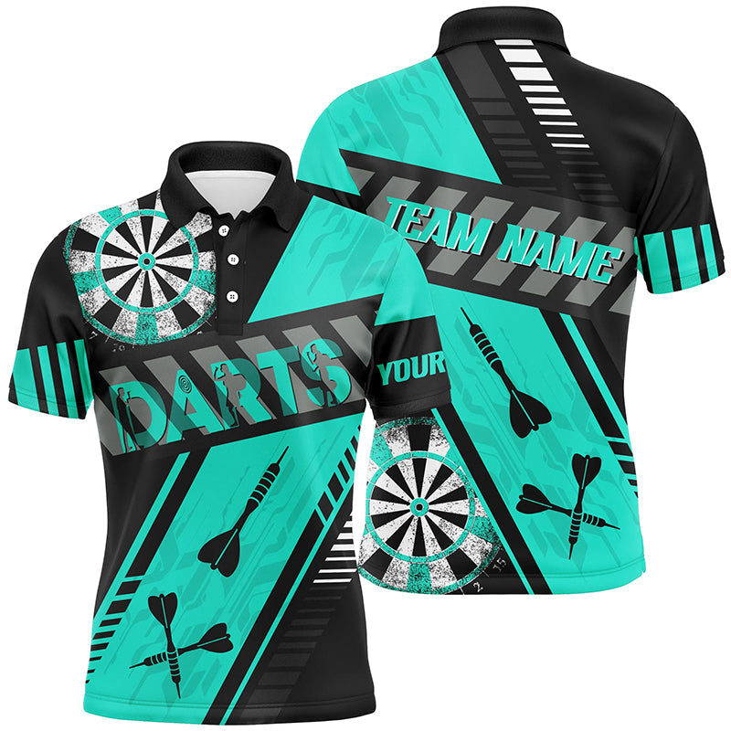 MaxCorners Darts Retro Sport Cyan Pattern Customized Name 3D Polo Shirt For Men