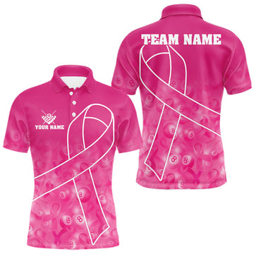 Maxcorners Custom Pink Ribbon 8 Ball Pool Billiard Shirt For Men, Breast Cancer Awareness Pool Team Jersey