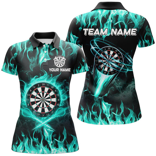 Maxcorners Cyan Fire Flame Darts Jersey Customized Name, Team Anme 3D Shirt