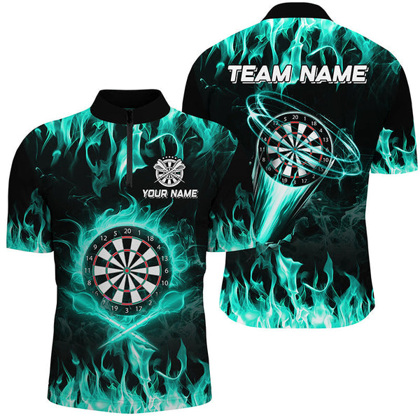 Maxcorners Cyan Fire Flame Darts Jersey Customized Name, Team Anme 3D Shirt