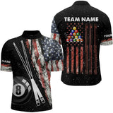 Maxcorners Retro Black Grunge American Flag 8 Ball Pool Men And Women Billiard Shirts Custom Patriotic Billiard Jersey