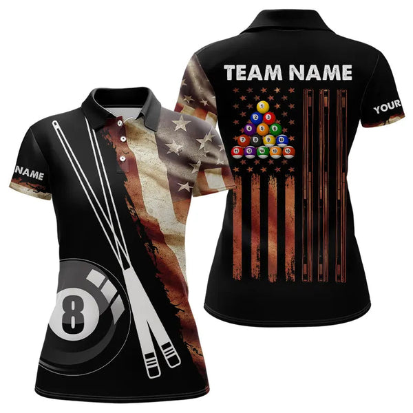 Maxcorners Retro Grunge American Flag 8 Ball Pool Billiard Shirt For Men And Women Custom Patriotic Billiard Team Jersey