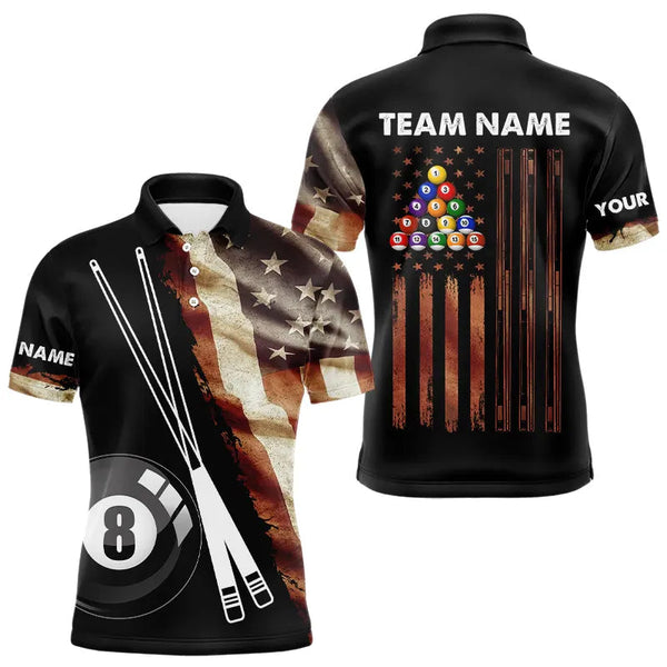 Maxcorners Retro Grunge American Flag 8 Ball Pool Billiard Shirt For Men And Women Custom Patriotic Billiard Team Jersey