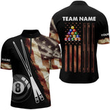 Maxcorners Retro Grunge American Flag 8 Ball Pool Billiard Shirt For Men And Women Custom Patriotic Billiard Team Jersey