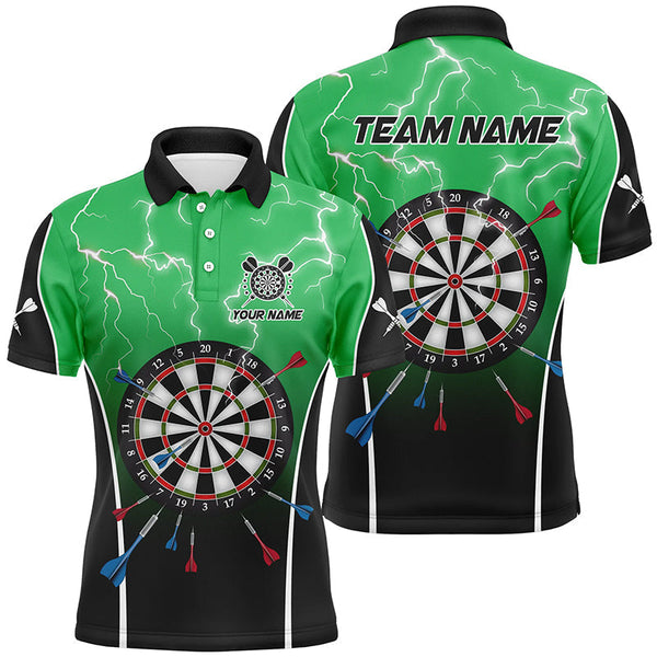 Personalized Lightning Thunder Dartboard Green 3D Men Darts Polo Shirts