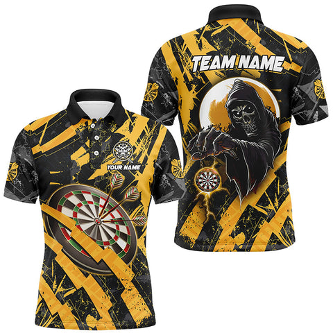 Maxcorners Darts Grunge Yellow Skeleton Customized Name, Team Name 3D Polo Shirt