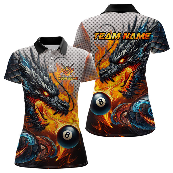 Maxcorners Personalized 8 Ball Pool Fire Flame Dragon Billiard Shirts For Men Team League Billiard Jerseys