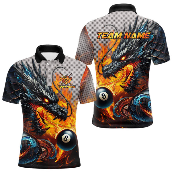 Maxcorners Personalized 8 Ball Pool Fire Flame Dragon Billiard Shirts For Men Team League Billiard Jerseys