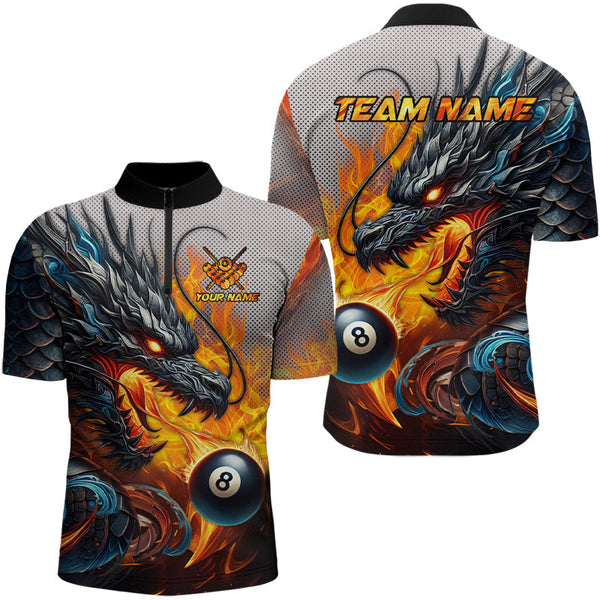 Maxcorners Personalized 8 Ball Pool Fire Flame Dragon Billiard Shirts For Men Team League Billiard Jerseys