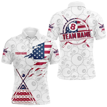 Maxcorners American Flag 8 Ball Billiard Jersey For Men Custom Patriotic Billiard Shirt Team Polo & 1/4 Zip