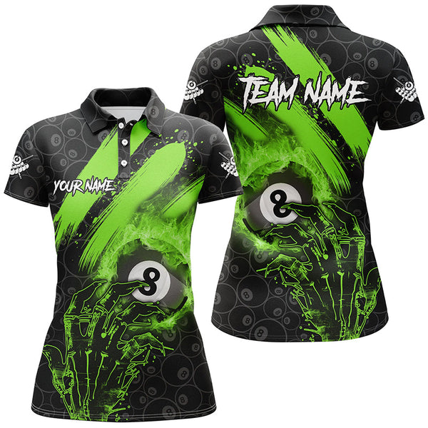 MaxCorners Billiard Green 8 Ball Pool Fire And Claw Hand Customized Name, Team Name 3D Polo Shirt For Women