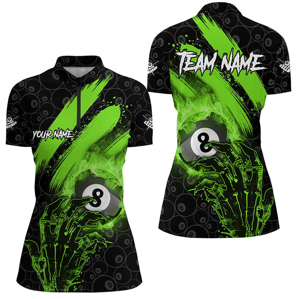 MaxCorners Billiard Green 8 Ball Pool Fire And Claw Hand Customized Name, Team Name 3D Polo Shirt For Women