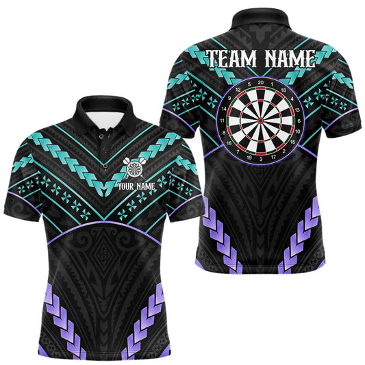 Maxcorners Custom Teal And Purple Dartboard Tribal Darts Shirts For Men, Darts Team Jersey Polo & 1/4 Zip
