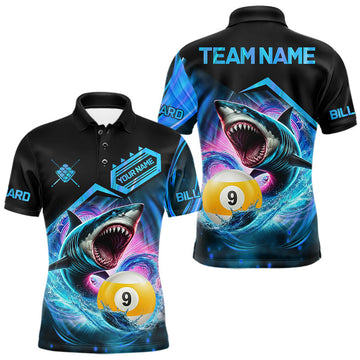 Maxcorners Blue 9 Ball Pool Billiard Shark Polo & 1/4 Zip Shirts For Men Custom Team League Billiard Jerseys LM0208