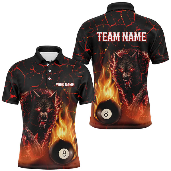 Maxcorners Billiard Wolf 8 Ball Fire Flame Customized Name, Team Name 3D Polo Shirt Unisex