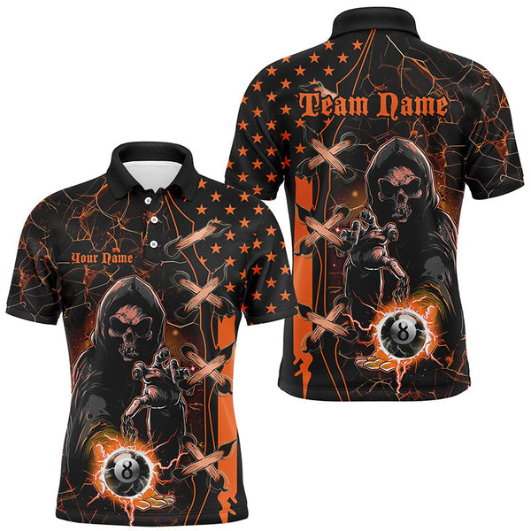 Maxcorners Orange Death Skeleton Lightning Us Flag Bowling Jersey Customized Name, Team Name 3D Shirt