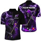 Maxcorners Purple Grim Reaper Billiard Shirts For Men Custom Thunder Lightning Team League Billiard Jerseys