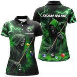 Maxcorners Green Grim Reaper Billiard Shirts For Women Custom Thunder Lightning Team League Billiard Jerseys