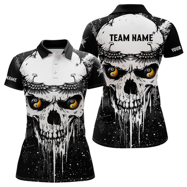 Maxcorners Personalized Black White Grunge Skull Ying And Yang Eyes Women Billiard Shirts, Funny Billiard Jersey